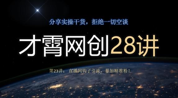 才霄网创28讲第23讲：直播间钩子引流，暴加精准粉！-灼光资源宝库