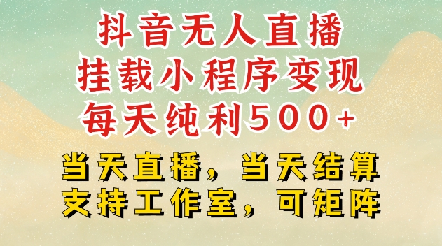抖音无人直播挂载小程序变现每天纯利500+当天直播，当天结算支持工作室，可矩阵【揭秘】-灼光资源宝库