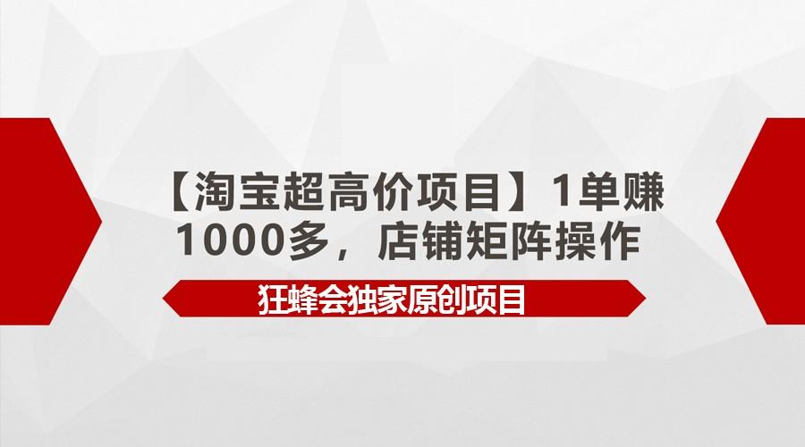 【淘宝超高价项目】1单赚1000多，店铺矩阵操作-灼光资源宝库