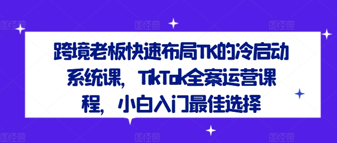 跨境老板快速布局TK的冷启动系统课，TikTok全案运营课程，小白入门最佳选择-灼光资源宝库