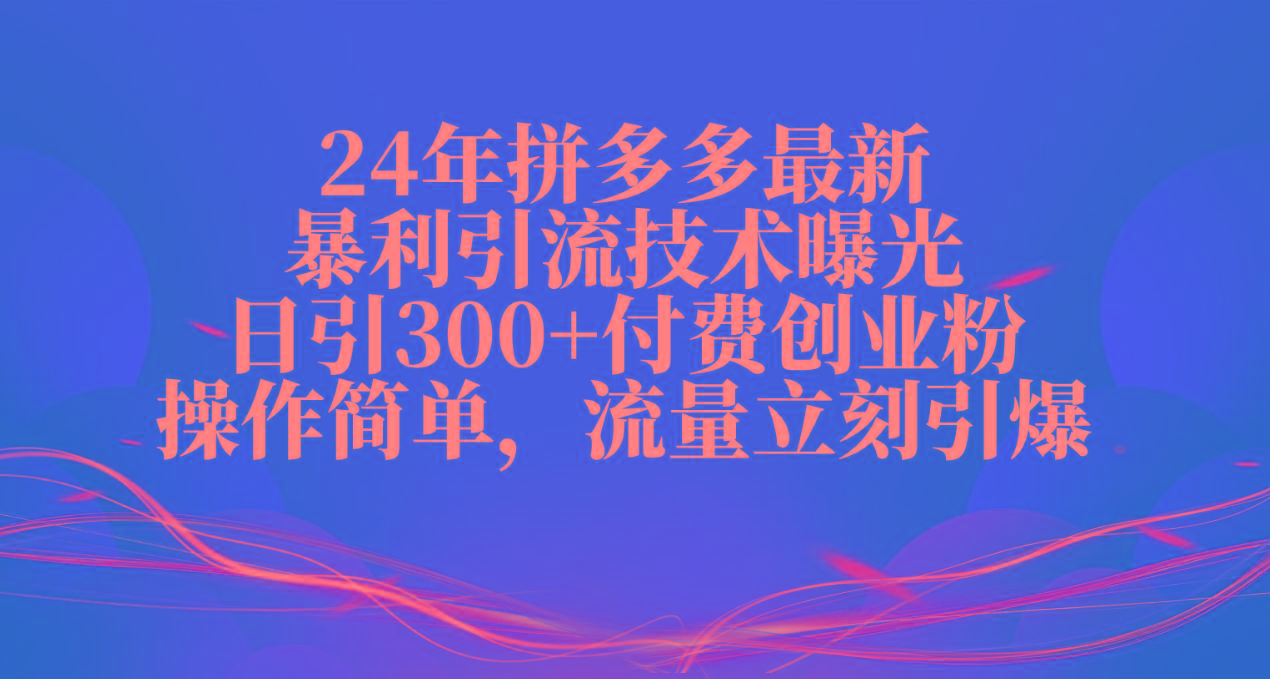 24年拼多多最新暴利引流技术曝光,日引300+付费创业粉,操作简单,流量...-灼光资源宝库