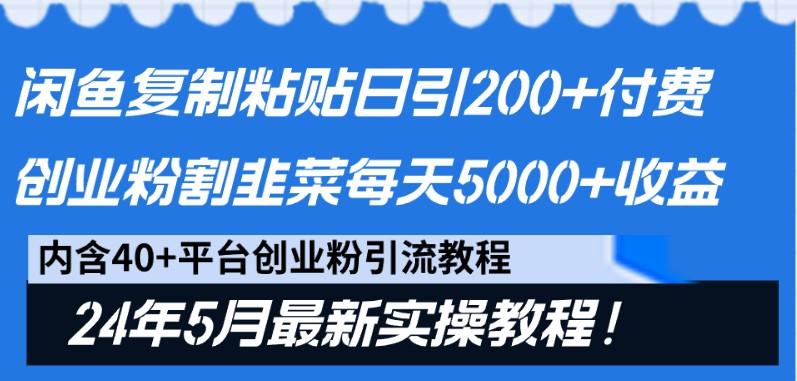 闲鱼复制粘贴日引200+付费创业粉，24年5月最新方法！割韭菜日稳定5000+收益-灼光资源宝库