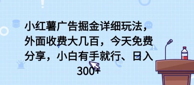 小红薯广告掘金详细玩法，外面收费大几百，小白有手就行，日入300+【揭秘】-灼光资源宝库