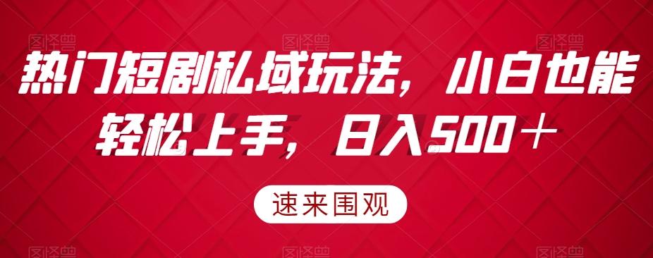 热门短剧私域玩法，小白也能轻松上手，日入500＋-灼光资源宝库