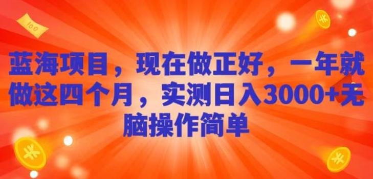 蓝海项目，现在做正好，一年就做这4个月，实测日入3000+，无脑简单操作！-灼光资源宝库