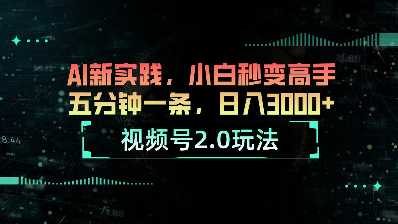 视频号2.0玩法 AI新实践，小白秒变高手五分钟一条，日入3000+-蘑菇资源宝库
