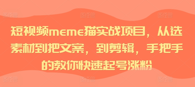 短视频meme猫实战项目，从选素材到把文案，到剪辑，手把手的教你快速起号涨粉-灼光资源宝库