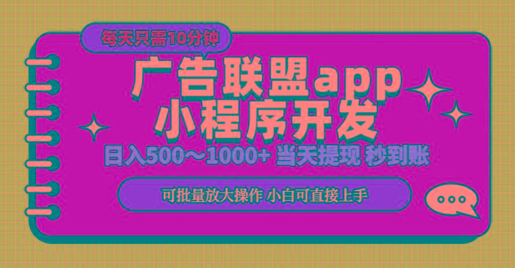 小程序开发 广告赚钱 日入500~1000+ 小白轻松上手！-灼光资源宝库