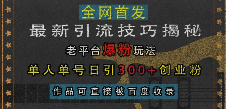 最新引流技巧揭秘，老平台爆粉玩法，单人单号日引300+创业粉，作品可直接被百度收录-灼光资源宝库