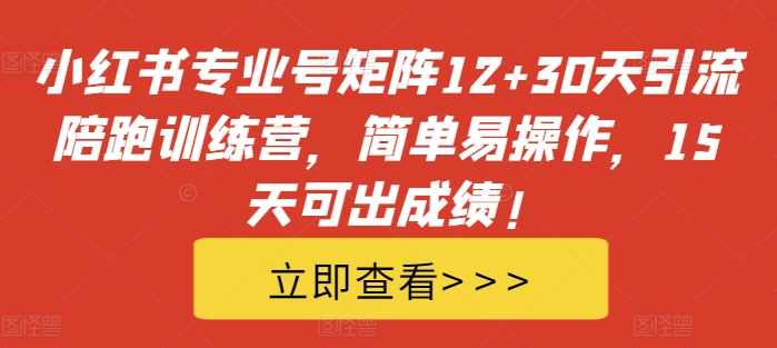 小红书专业号矩阵12+30天引流陪跑训练营，简单易操作，15天可出成绩!-灼光资源宝库