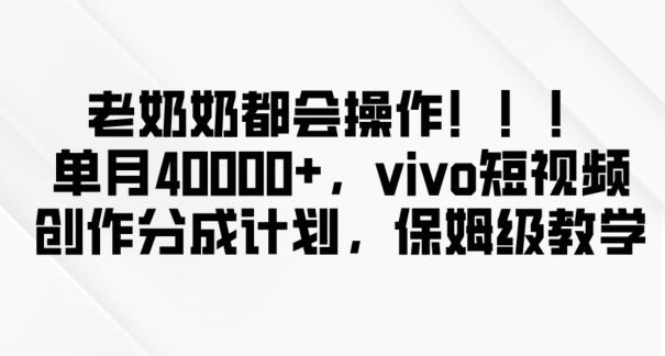 老奶奶都会操作，新平台无脑操作，单月40000+，vivo短视频创作分成计划【揭秘】-灼光资源宝库