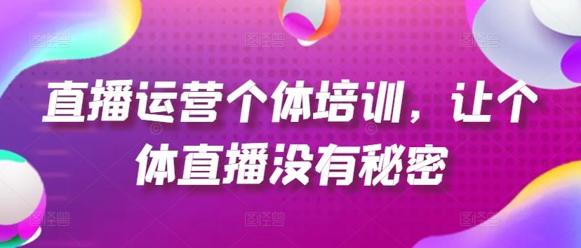 直播运营个体培训，让个体直播没有秘密，起号、货源、单品打爆、投流等玩法-灼光资源宝库