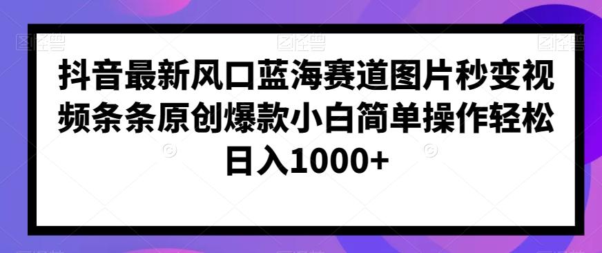 抖音最新风口蓝海赛道图片秒变视频条条原创爆款小白简单操作轻松日入1000+-灼光资源宝库