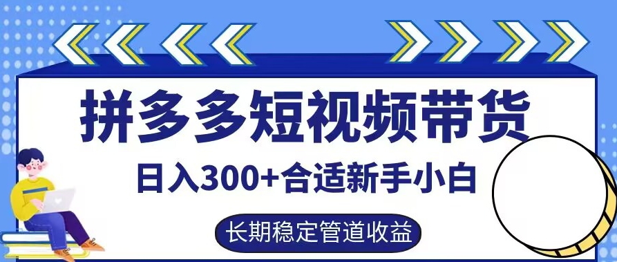 拼多多短视频带货日入300+有长期稳定被动收益，合适新手小白【揭秘】-灼光资源宝库