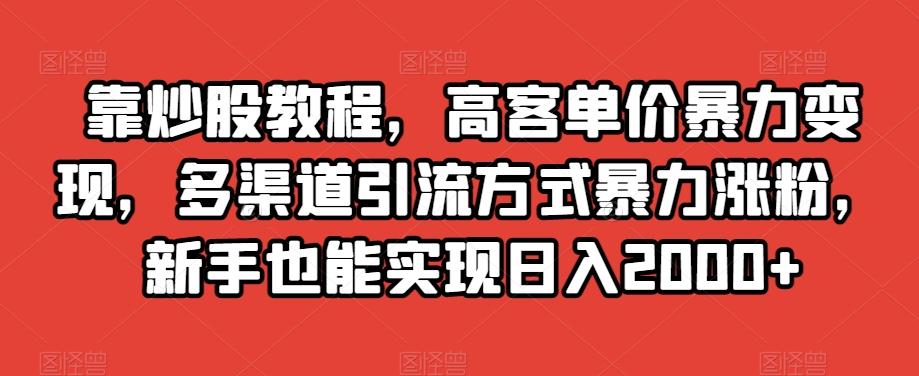 靠炒股教程，高客单价暴力变现，多渠道引流方式暴力涨粉，新手也能实现日入2000+【揭秘】-灼光资源宝库