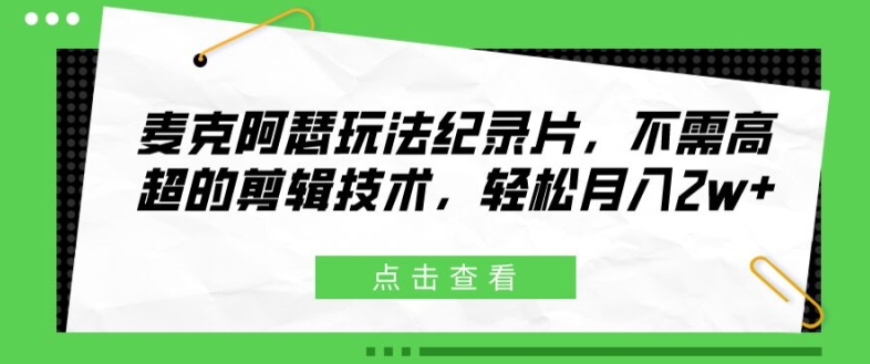 麦克阿瑟玩法纪录片，不需高超的剪辑技术，轻松月入2w+【揭秘】-灼光资源宝库