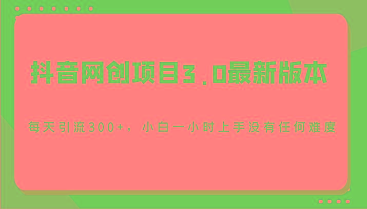 抖音网创项目3.0最新版本，每天引流300+，小白一小时上手没有任何难度-灼光资源宝库