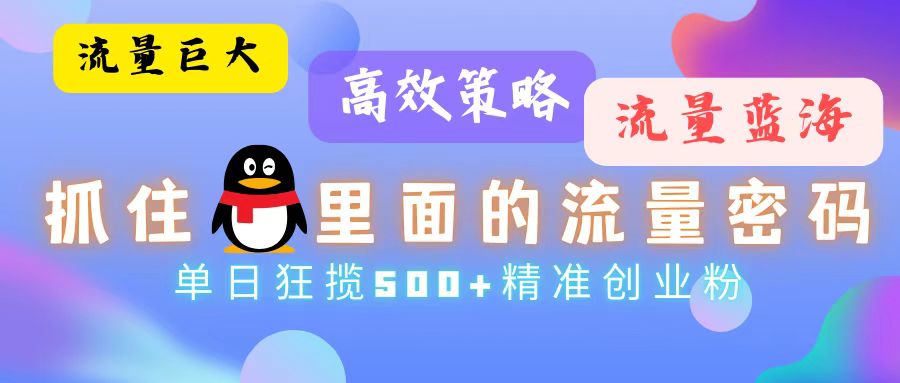 流量蓝海，抓住QQ里面的流量密码！高效策略，单日狂揽500+精准创业粉-灼光资源宝库