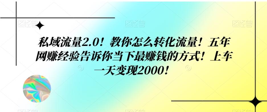 私域流量2.0！教你怎么转化流量！五年网赚经验告诉你当下最赚钱的方式！上车一天变现2000！-灼光资源宝库