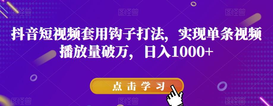 抖音短视频套用钩子打法，实现单条视频播放量破万，日入1000+【揭秘】-灼光资源宝库