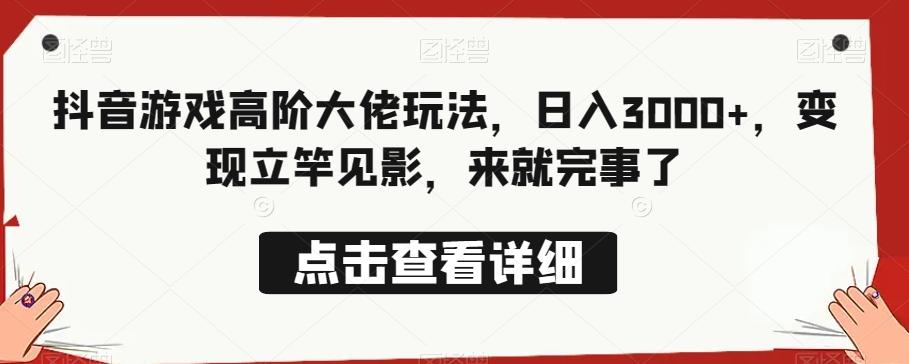 抖音游戏高阶大佬玩法，日入3000+，变现立竿见影，来就完事了-灼光资源宝库