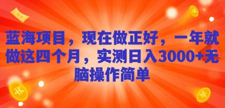 蓝海项目，现在做正好，一年就做这4个月，实测日入3000+，无脑简单操作-灼光资源宝库