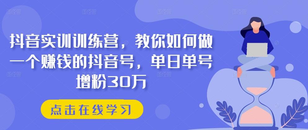 抖音实训训练营,教你如何做一个赚钱的抖音号,单日单号增粉30万-灼光资源宝库