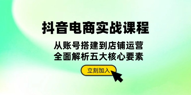 抖音 电商实战课程：从账号搭建到店铺运营，全面解析五大核心要素-灼光资源宝库