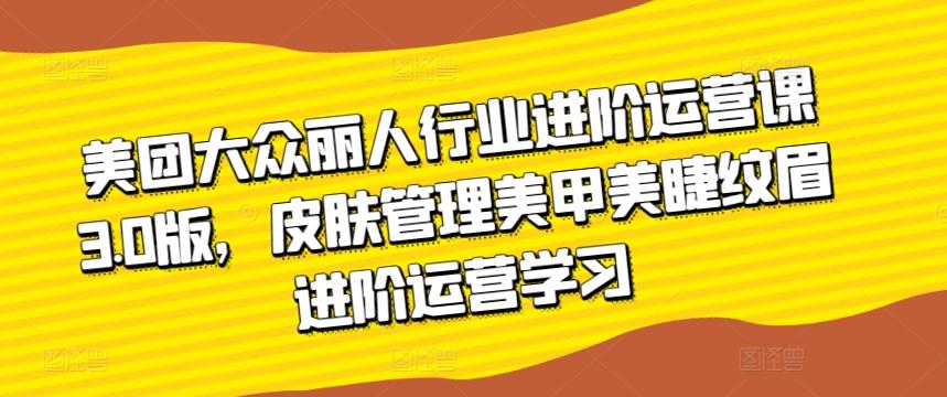 美团大众丽人行业进阶运营课3.0版，皮肤管理美甲美睫纹眉进阶运营学习-灼光资源宝库