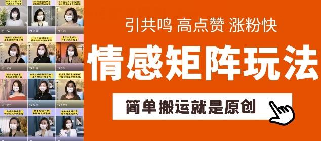 简单搬运，情感矩阵玩法，涨粉速度快，可带货，可起号【揭秘】-灼光资源宝库