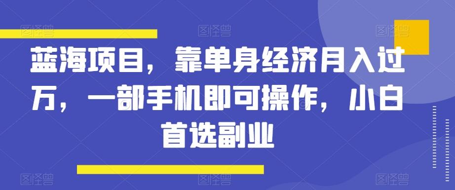 蓝海项目，靠单身经济月入过万，一部手机即可操作，小白首选副业【揭秘】-灼光资源宝库