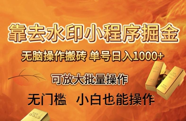 靠去水印小程序无脑操作搬砖，单号日入1000+保姆级教程可放大批量操作【揭秘】-灼光资源宝库