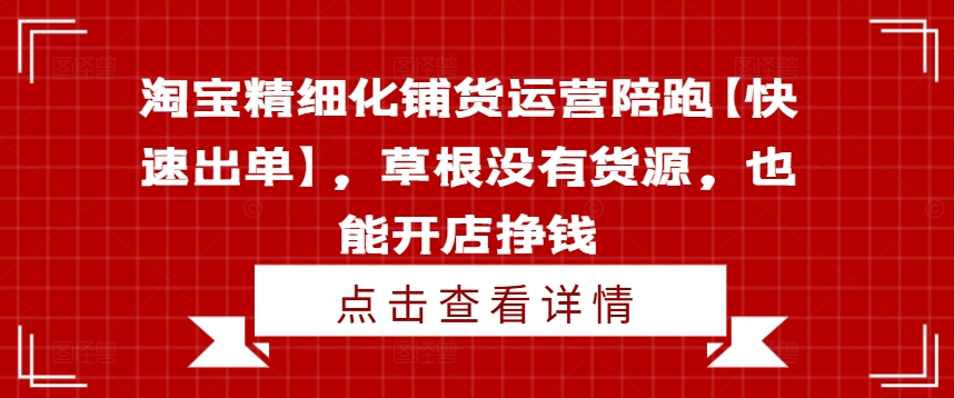淘宝精细化铺货运营陪跑【快速出单】,草根没有货源,也能开店挣钱