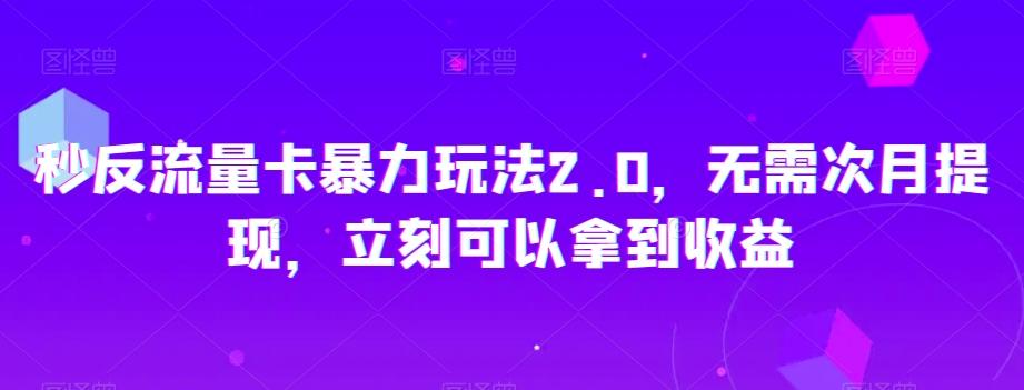 秒反流量卡暴力玩法2.0，无需次月提现，立刻可以拿到收益【揭秘】-灼光资源宝库