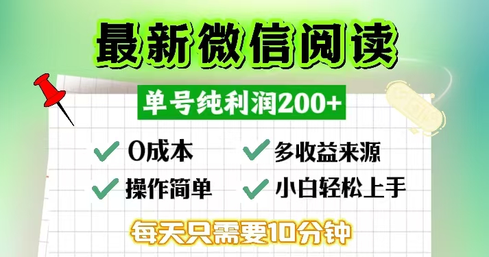 微信阅读最新玩法，每天十分钟，单号一天200+，简单0零成本，当日提现-灼光资源宝库