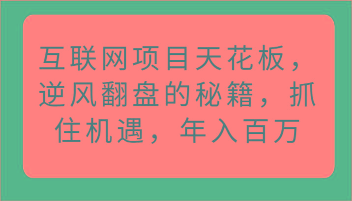 互联网项目天花板，逆风翻盘的秘籍，抓住机遇，年入百万-灼光资源宝库