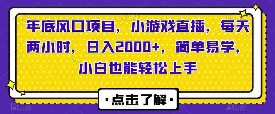 年底风口项目，小游戏直播，每天两小时，日入2000+，简单易学，小白也能轻松上手-灼光资源宝库