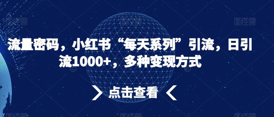 流量密码，小红书“每天系列”引流，日引流1000+，多种变现方式【揭秘】-灼光资源宝库