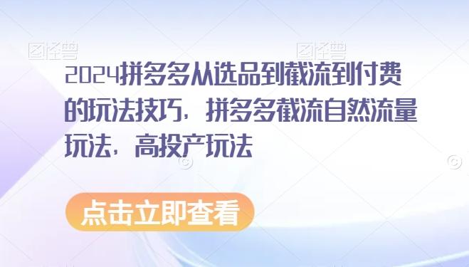 2024拼多多从选品到截流到付费的玩法技巧，拼多多截流自然流量玩法，高投产玩法-灼光资源宝库