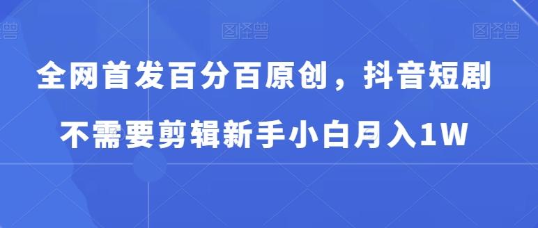 全网首发百分百原创，抖音短剧不需要剪辑新手小白月入1W-灼光资源宝库
