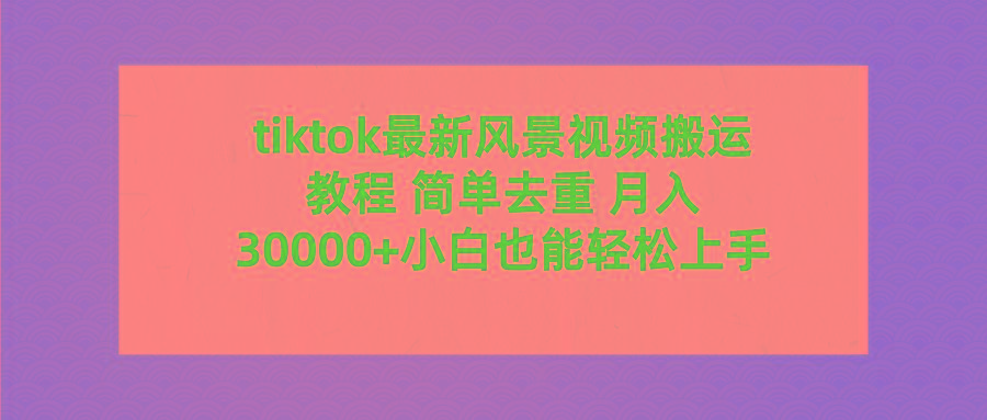(9804期)tiktok最新风景视频搬运教程 简单去重 月入30000+附全套工具-灼光资源宝库