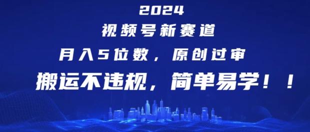 2024视频号新赛道，月入5位数+，原创过审，搬运不违规，简单易学【揭秘】-灼光资源宝库