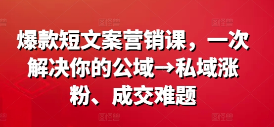 爆款短文案营销课，一次解决你的公域→私域涨粉、成交难题-灼光资源宝库