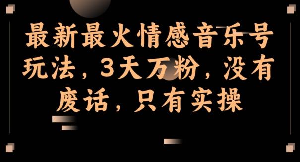 最新最火情感音乐号玩法，3天万粉，没有废话，只有实操-灼光资源宝库