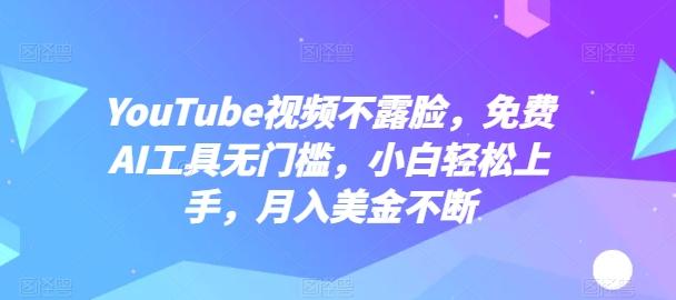 YouTube视频不露脸，免费AI工具无门槛，小白轻松上手，月入美金不断【揭秘】-灼光资源宝库