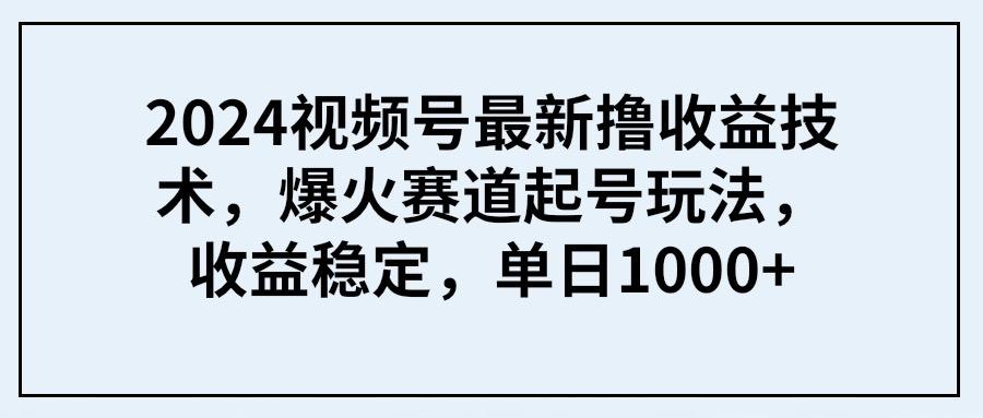 (9651期) 2024视频号最新撸收益技术，爆火赛道起号玩法，收益稳定，单日1000+-灼光资源宝库