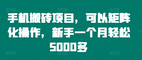 手机搬砖项目，可以矩阵化操作，新手一个月轻松5000多-灼光资源宝库