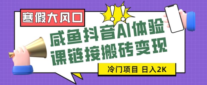 寒假大风口咸鱼抖音AI体验课链接搬砖变现，全网首发冷门项目，小白可日入2K+【揭秘】-灼光资源宝库