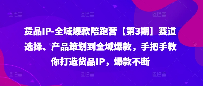 货品IP全域爆款陪跑营【第3期】赛道选择、产品策划到全域爆款，手把手教你打造货品IP，爆款不断-灼光资源宝库