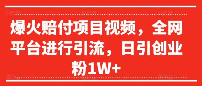 爆火赔付项目视频，全网平台进行引流，日引创业粉1W+【揭秘】-灼光资源宝库